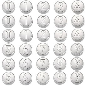 40 шт. 10 стили, устойчивые к потускнению 304 бусины из нержавеющей стали, плоские круглые с номером 0~9