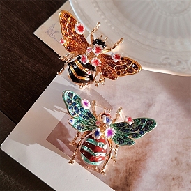 Enamel Pin, Golden Alloy Rhinestone Brooch for Backpack Clothes, Bees