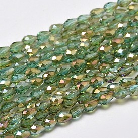 Faceted Teardrop Half Rainbow Plated Transparent Electroplate Glass Beads Strands, 5x3mm, Hole: 1mm, about 100pcs/strand, 17.7 inch ~19.6 inch