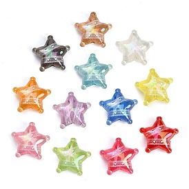 UV Plating Printed Transparent Acrylic Beads, Iridescent, Star with White Heart Lace Pattern