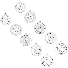 Pendentifs en acier inoxydable, polissage manuel, plat rond avec des formes mixtes