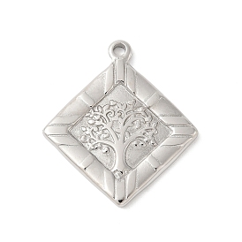 304 подвески из нержавеющей стали, ромб с оберегами «Древо жизни», не тускнеет