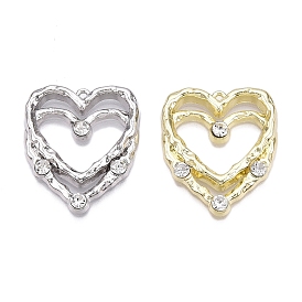 Rack Plating Alloy Rhinestone Pendants, Cadmium Free & Nickel Free & Lead Free, Heart Charm