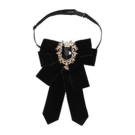 Polyester Bow Tie with Alloy Glass Brooch, Adjustable Choker Collar for Formal Events, Lolita Fashion & Cosplay
