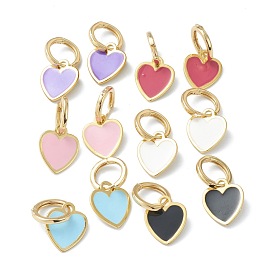 Brass Enamel Huggie Hoop Earrings, Heart, Golden