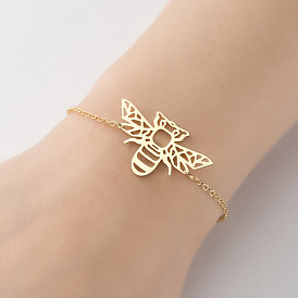 Hollow Paper Bee Cicada Pendant Bracelet Stainless Steel Animal Bangle for Best Friends