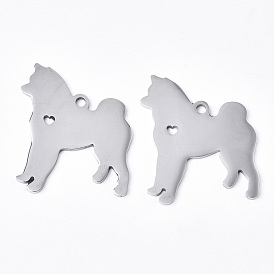 304 Stainless Steel Pendants, Silhouette Charms, Laser Cut, Dog