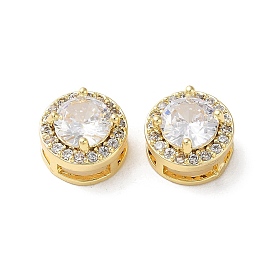 Brass Micro Pave Cubic Zirconia Slide Charms, Flat Round