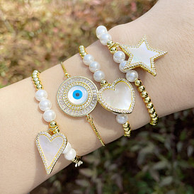 Sparkling Heart Star Bracelet with Pearl Beads - Chic and Unique Design for Women
