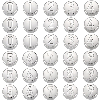 40 шт. 10 стили, устойчивые к потускнению 304 бусины из нержавеющей стали, плоские круглые с номером 0~9