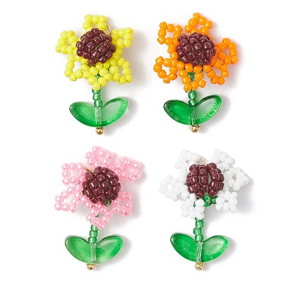 Подвески из стеклянных бусин, цветок, с прозрачным стеклянным листом