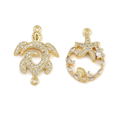 Летние латунные микропаве прозрачные кубические цирконии морские животные соединительные подвески, долговечный, без кадмия и без свинца, стойки покрытие, золотые