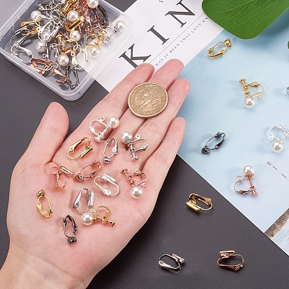 Brass Clip-on Earring Findings, with Acrylic Imitation Pearl and Loop, for Non-Pierced Ears