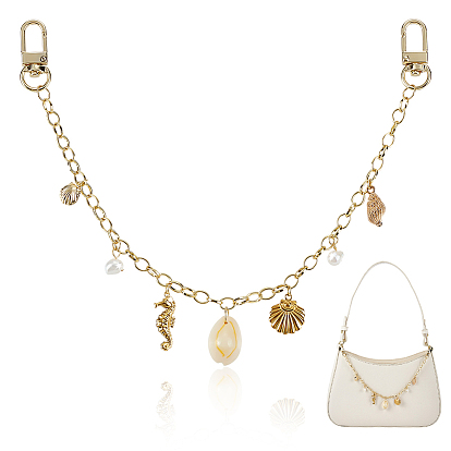 Сплав и 304 нержавеющая сталь и натуральный пресноводный жемчуг и натуральная ракушка каури подвеска в виде морского конька латунный трос цепочка сумка декоративные цепочки, с поворотными застежками, аксессуары для замены сумок