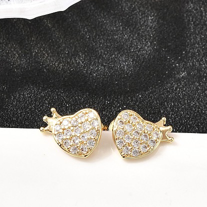 Серьги-гвоздики из латуни с микро-паве и прозрачным фианитом в форме сердца, без кадмия и без свинца