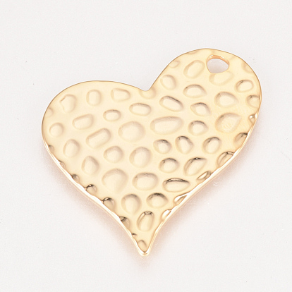 Hammered Brass Pendants, Nickel Free, Real 18K Gold Plated, Heart