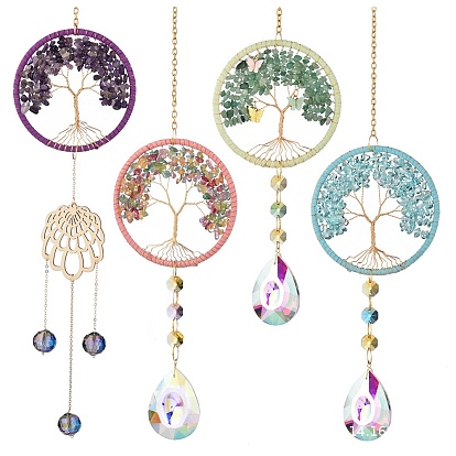 Tree of Life Hanging Crystal Prisms Suncatcher, Chain Pendant Hanging Decor Ornaments