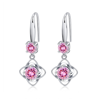Sweet and artistic short earrings with pink diamond zirconium stone clover pendant.