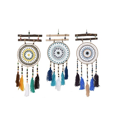 Круглая плетеная сетка/паутина с перьями подвеска в стиле бохо, настенное украшение с кисточками, украшение автомобиля для дома, спальни, подарок на день рождения