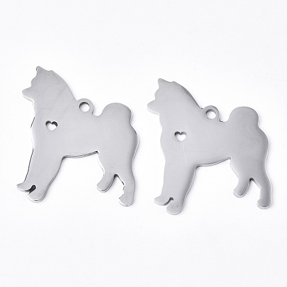 304 Stainless Steel Pendants, Silhouette Charms, Laser Cut, Dog