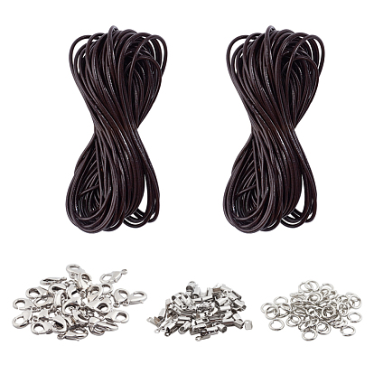 Kits de joyas de bricolaje, con cordón de cuero de vaca y anillos de salto de latón y cierres de garra de langosta y extremos de cordón