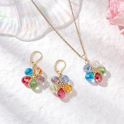 Комплекты из стеклянных и стеклянных бусин с подвесками в виде цветов и серег-колец, 304 нержавеющей стали ювелирных изделий