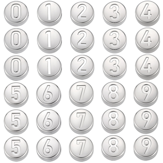 40 шт. 10 стили, устойчивые к потускнению 304 бусины из нержавеющей стали, плоские круглые с номером 0~9