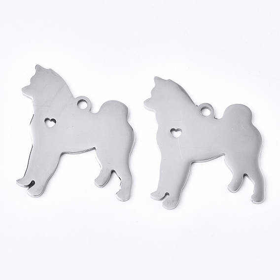 304 Stainless Steel Pendants, Silhouette Charms, Laser Cut, Dog
