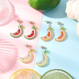 304 серьги-гвоздики с подвесками в виде фруктов из нержавеющей стали и стекла, с акриловым листом, золотые