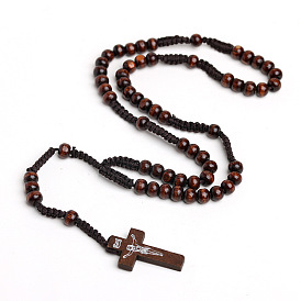 Wood Beads Pendant Necklaces, Jewely for Unisex, Cross