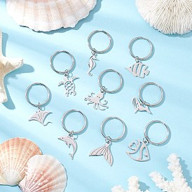 Ocean Theme 304 Stainless Steel Keychains, Stainless Steel Color