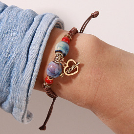 Fashionable Ethnic Style Woven Heart-shaped Bracelet with Letters - European and American Style