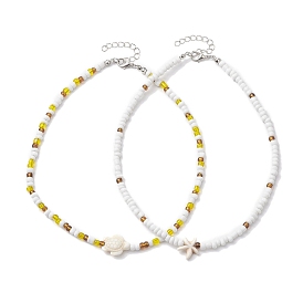 Окрашенные синтетические бирюзовые подвесные ожерелья, со стеклянными бисеринами, морская черепаха и морская звезда