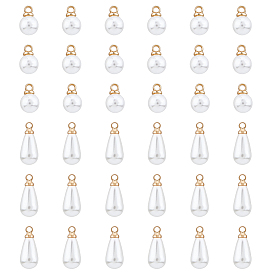 100шт 2 стили пластиковые имитация жемчуга подвески, с латунной найти, каплевидные и круглые подвески