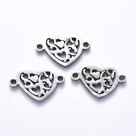 201 Stainless Steel Links Connectors, Laser Cut, Filigree Heart