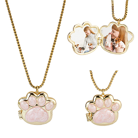 Латунный эмалированный розовый кулон-медальон с отпечатком лапы для женщин, цепочка-коробочка.