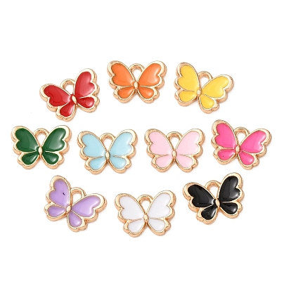 Alloy Enamel Pendants, Butterfly Charms, Golden