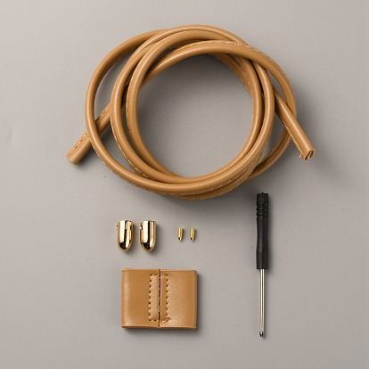 DIY Tote Drawstring Cord Kits, including PU Imitation Leather Straps and Stoppers, Alloy Cord End and Screw, Iron Screwdriver