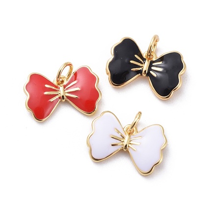 Enamel Charms, with Brass Findings, Bowknot, Golden