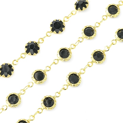 Латунные соединительные цепи ручной работы, со стеклянными гранеными стразами и катушкой, пайки, долговечный, цветок