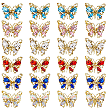 30шт 6 цвета сплав горный хрусталь кабошоны, ногтей декоративные аксессуары, золотой свет, бабочка