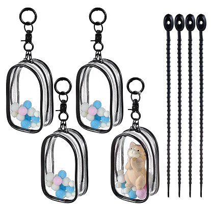 Прямоугольные прозрачные пластиковые пакеты ПВХ с застежкой-молнией для хранения, в комплекте: 1 силиконовая кабельная стяжка и 20 помпоны