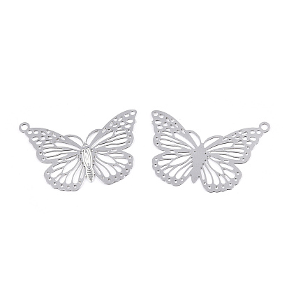 304 Stainless Steel Pendants, Etched Metal Embellishments, Butterfly