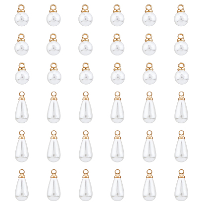 100шт 2 стили пластиковые имитация жемчуга подвески, с латунной найти, каплевидные и круглые подвески