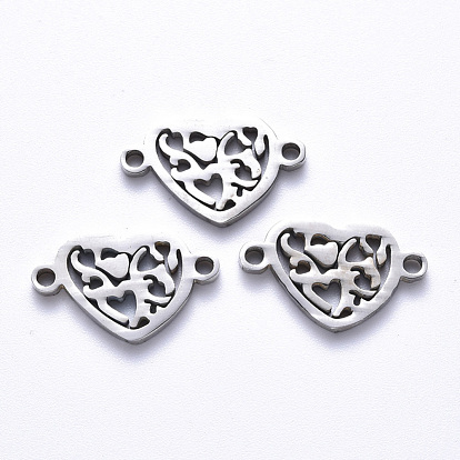 201 Stainless Steel Links Connectors, Laser Cut, Filigree Heart