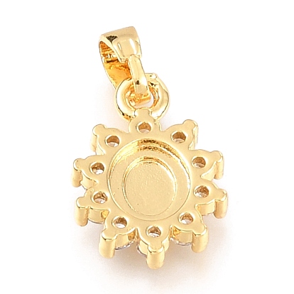 Brass Micro Pave Clear Cubic Zirconia Pendants, Long-Lasting Plated, for Religion, Flower with Virgin Mary