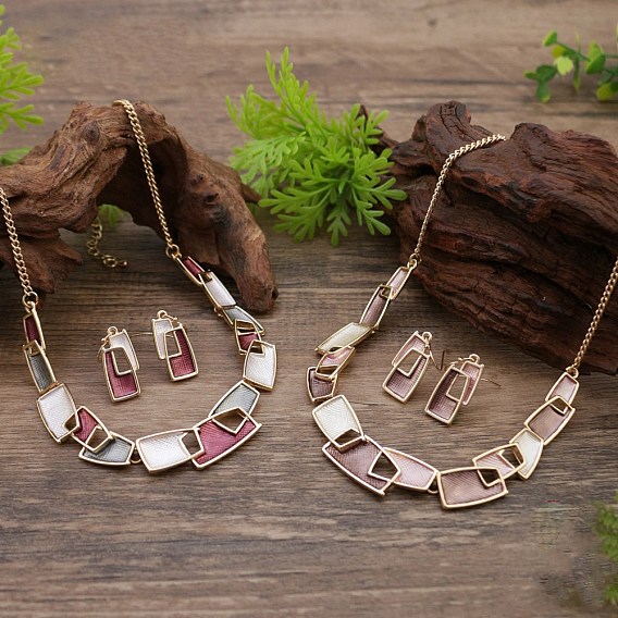 Прямоугольные ожерелья с подвесками из сплава и эмали и комплекты серег-гвоздиков
