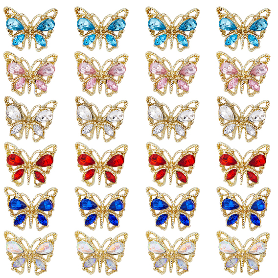 30шт 6 цвета сплав горный хрусталь кабошоны, ногтей декоративные аксессуары, золотой свет, бабочка