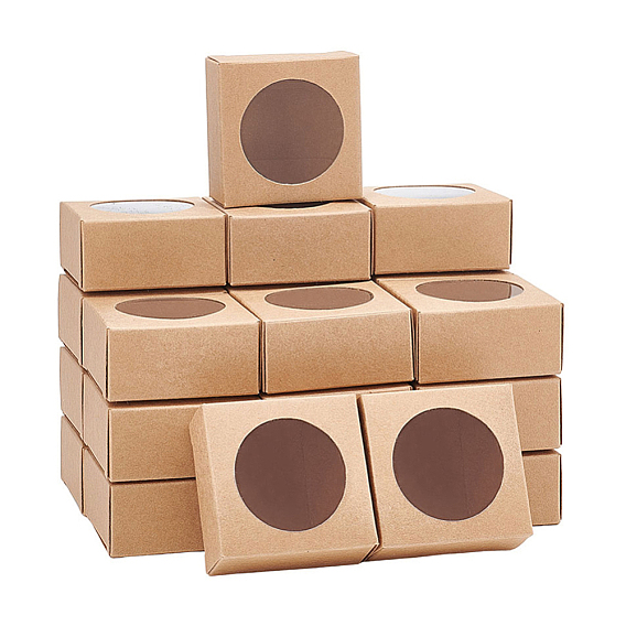 Kraft Paper Gift Box, Folding Box with Window, Tan, Rectangle, Cloud/Round/Dialog Box Pattern