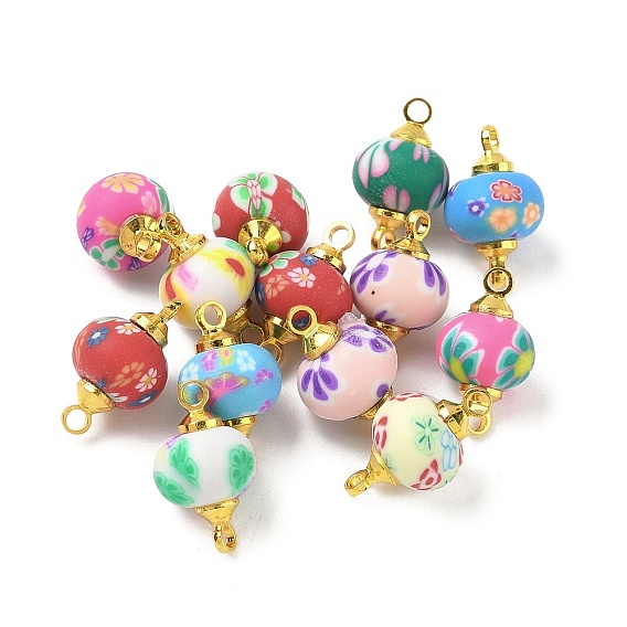 Подвески-рондельки из полимерной глины ручной работы с цветами, с латунной фурнитурой , разноцветные